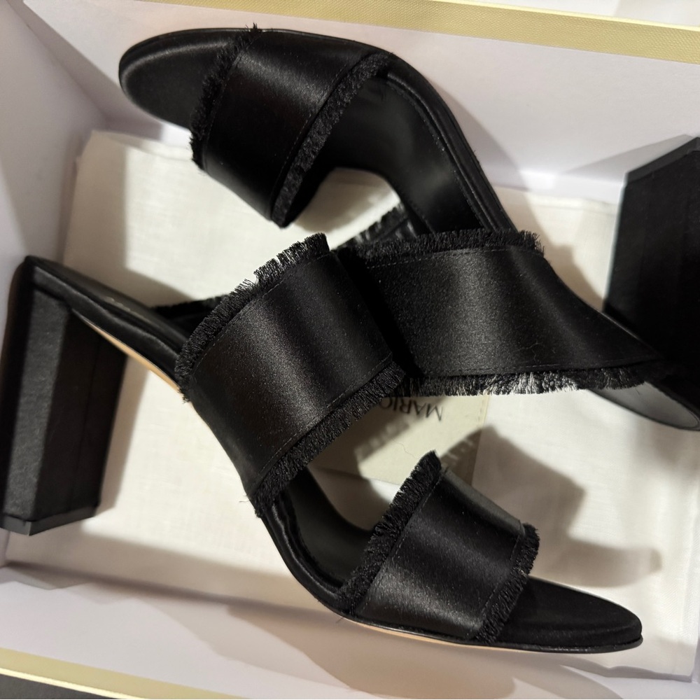 Black Satin Block Heels
